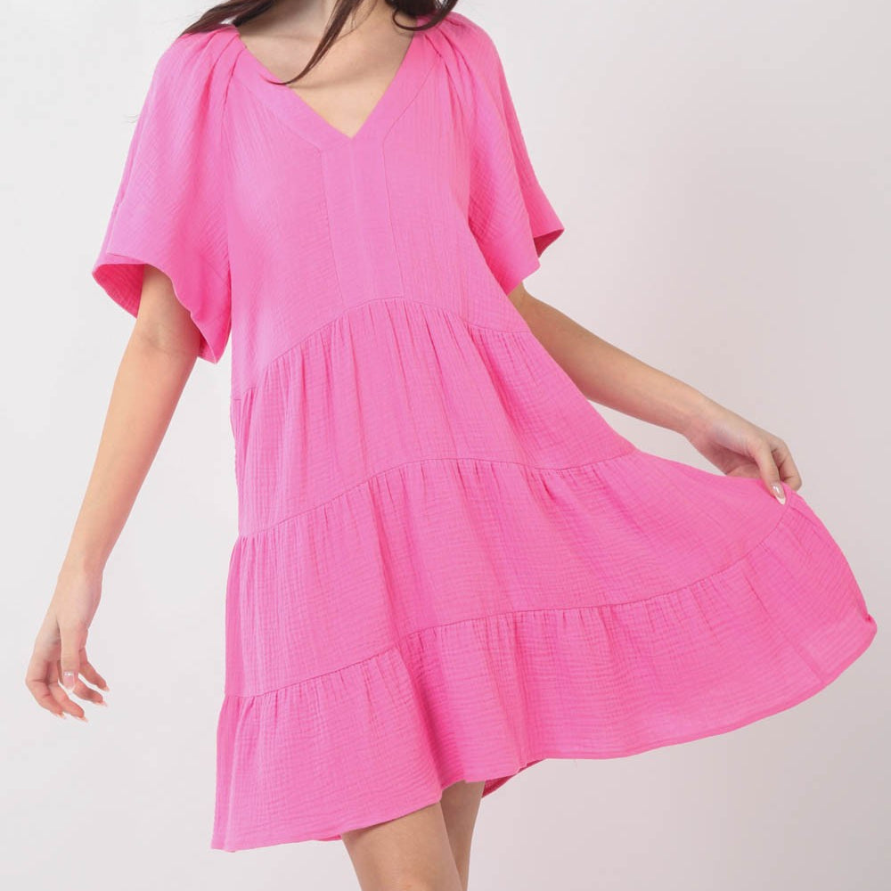 
                      
                        Textured V-Neck Ruffled Tiered Dress
                      
                    