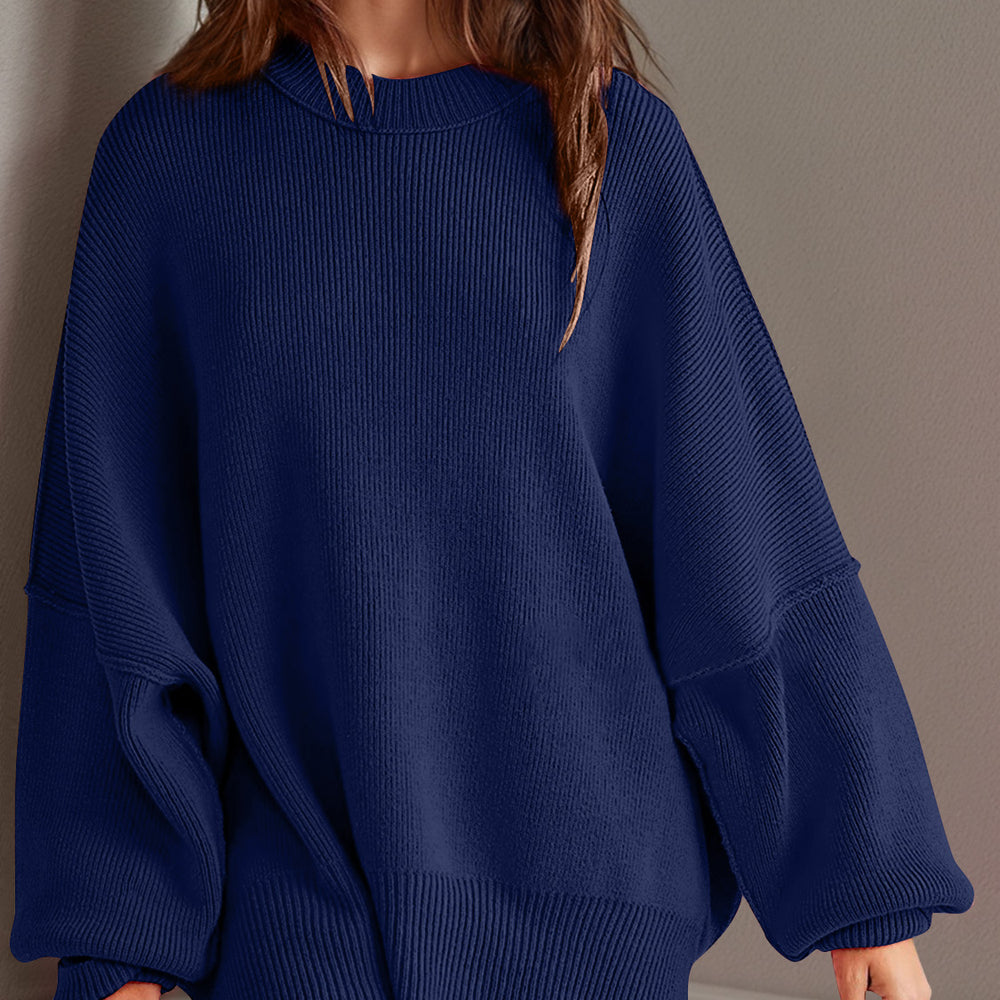 
                      
                        Side Slit Round Neck Long Sleeve Sweater
                      
                    