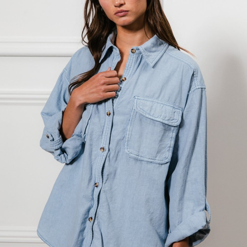 Button Down Stitch Detail Shirt with Chest Pockets