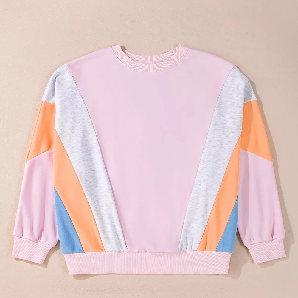 Color Block Round Neck Long Sleeve Sweatshirt