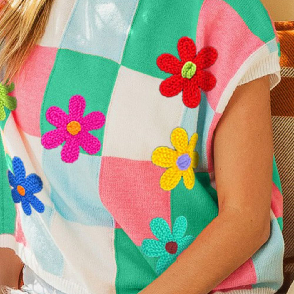 
                      
                        Flower Patch Checkered Sweater Vest
                      
                    