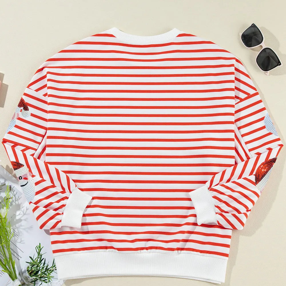 
                      
                        Sequin Santa Striped Round Neck Long Sleeve Sweatshirt
                      
                    