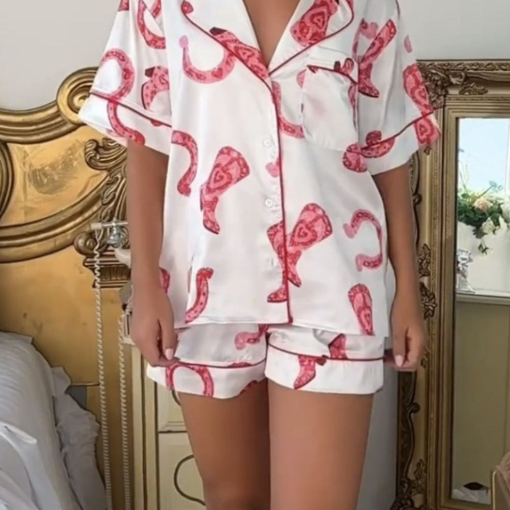 
                      
                        Printed Button Up Top and Shorts Lounge Set
                      
                    