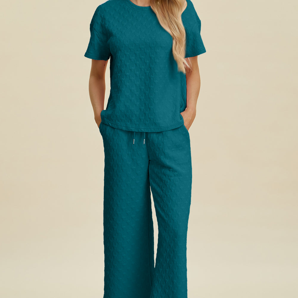 
                      
                        Texture Round Neck Short Sleeve Top and Pants Set
                      
                    