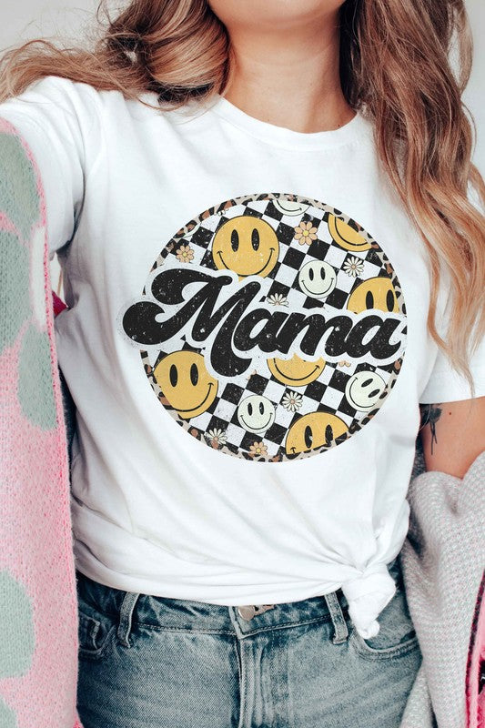 CHECKERED HAPPY FACE MAMA Graphic T-Shirt