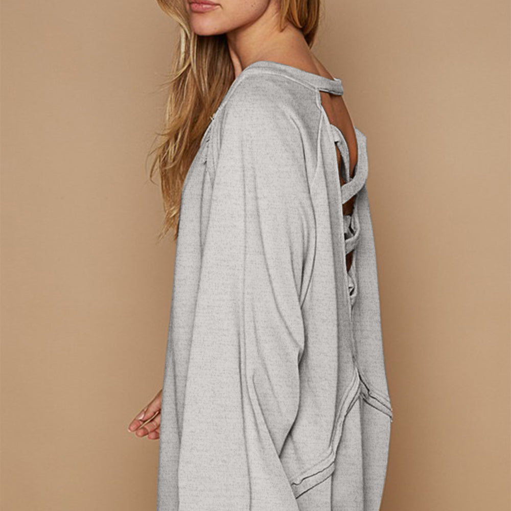 Back Cross Strap Detail Balloon Sleeve Sweatshirt