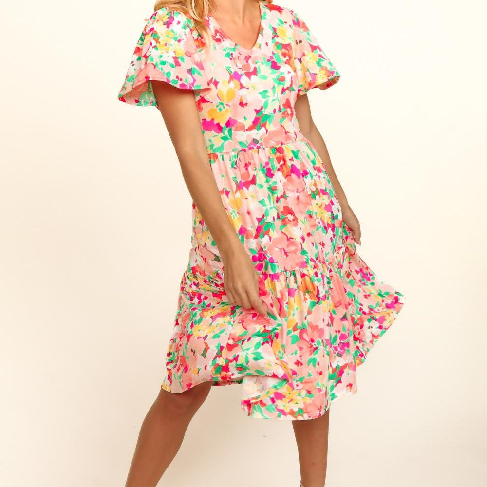 
                      
                        Tiered Floral Midi Dress with Pockets
                      
                    