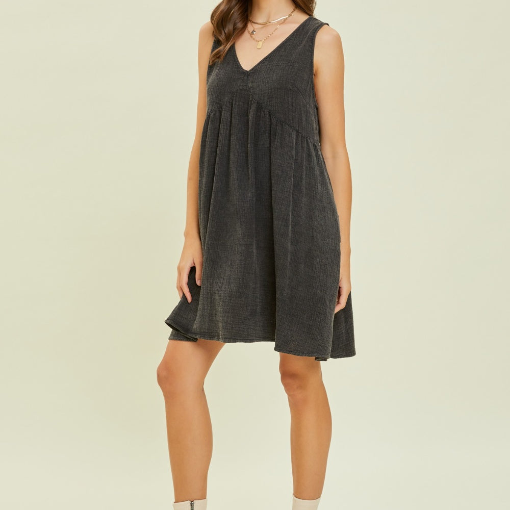 
                      
                        Texture V-Neck Sleeveless Flare Mini Dress
                      
                    