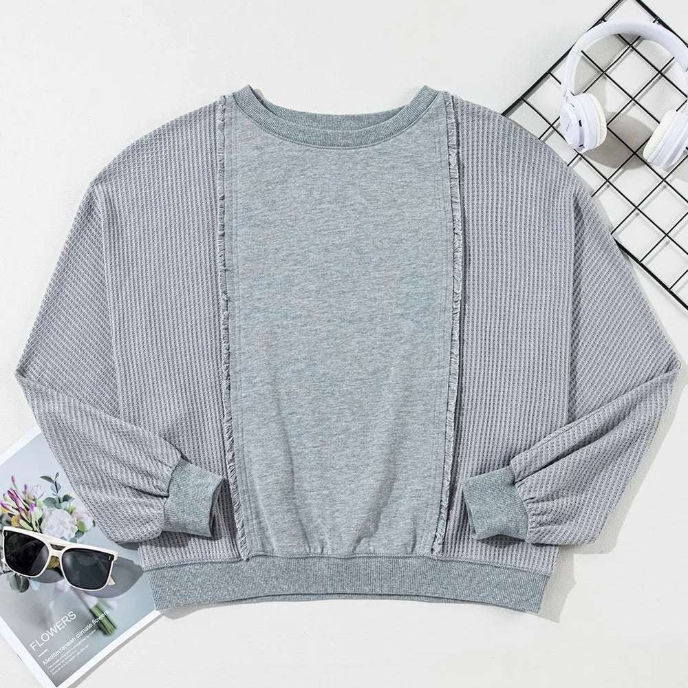 
                      
                        Waffle-Knit Round Neck Long Sleeve Top
                      
                    