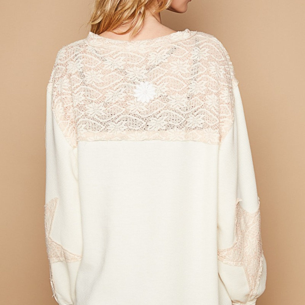 Round Neck Long Sleeve Crochet Patches Top