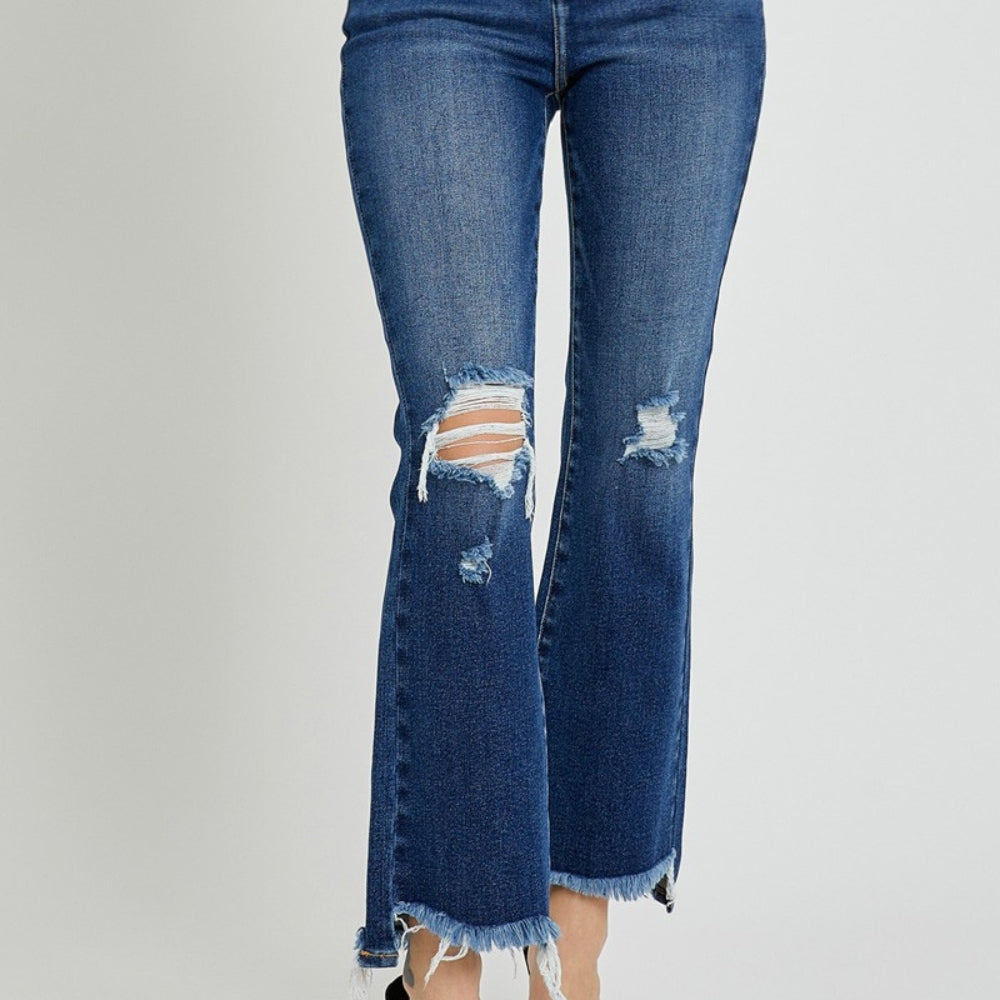 
                      
                        RISEN High Rise Distressed Crop Flare Jeans
                      
                    