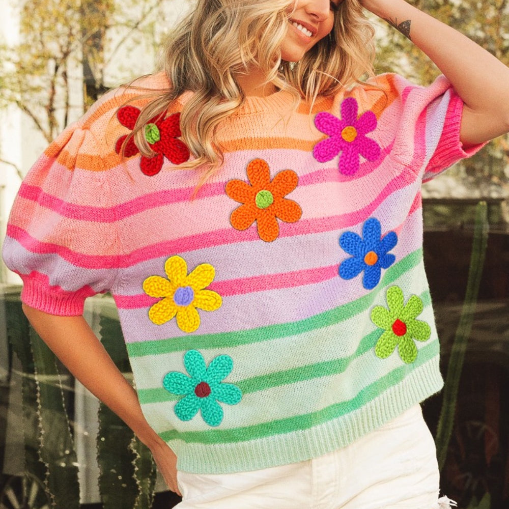 
                      
                        Flower Patch Puff Sleeve Striped Sweater
                      
                    