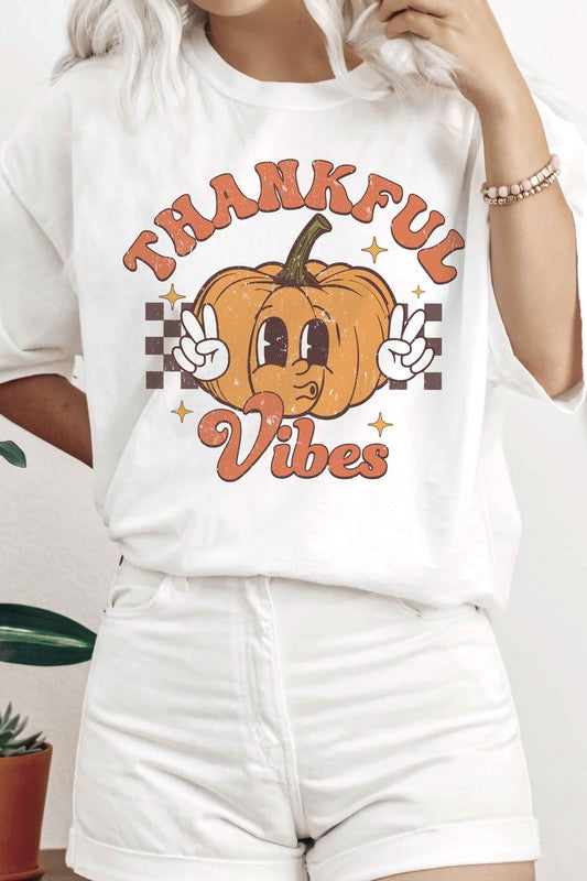 THANKFUL VIBES CHECKER PUMPKIN Graphic Tee