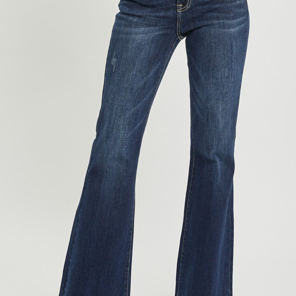 RISEN High Waist Raw Hem Flare Jeans