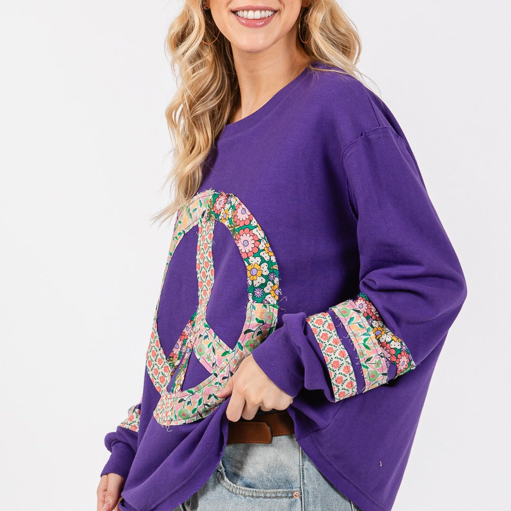 
                      
                        Peace Applique Patch Long Sleeve Top
                      
                    