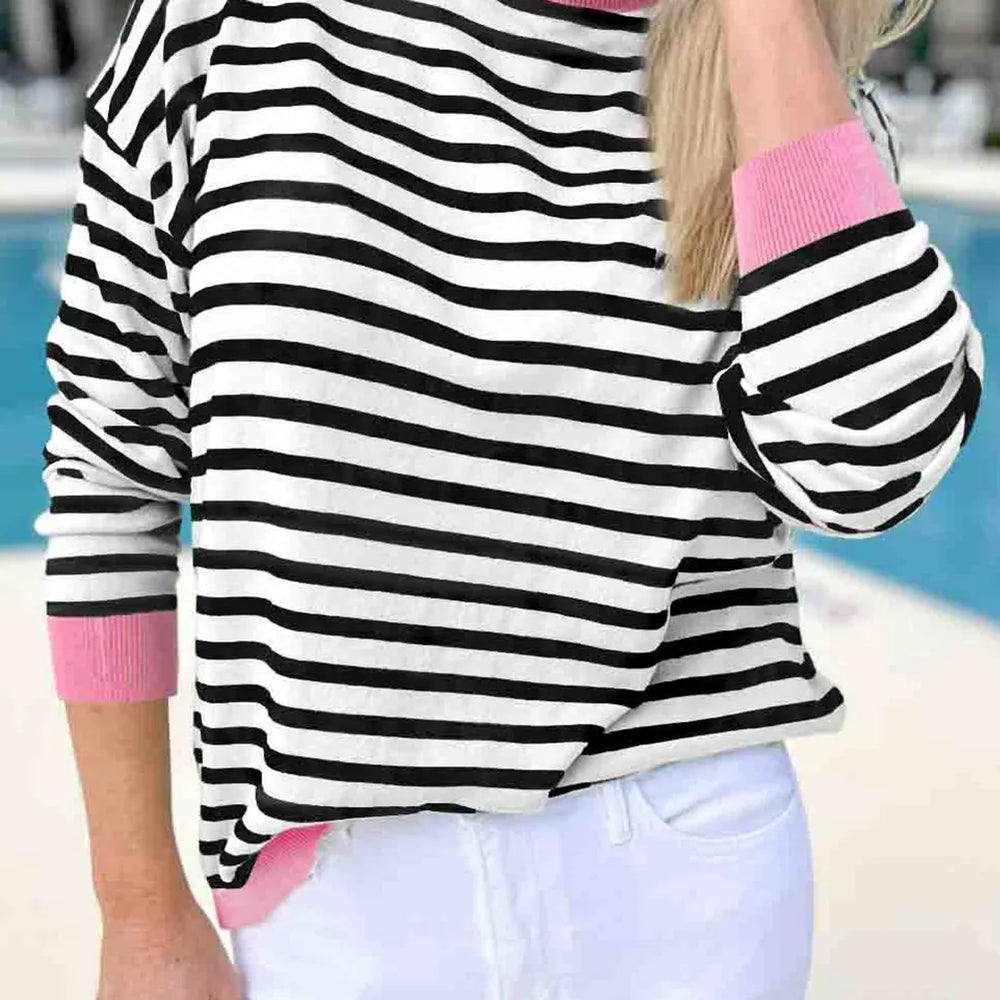 
                      
                        Striped Round Neck Long Sleeve Sweatshirt
                      
                    