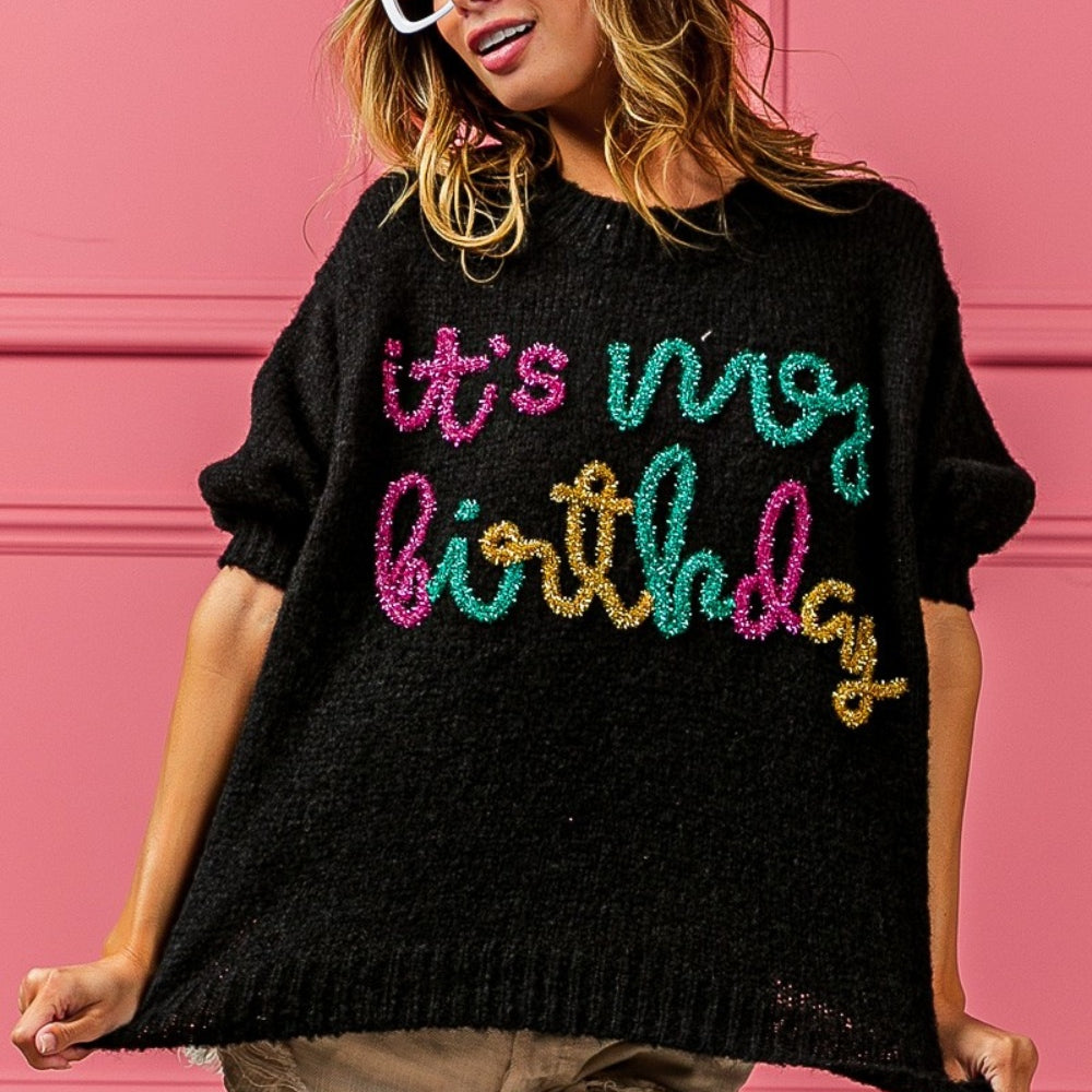 
                      
                        Metallic Letter Puff Sleeve Hairy Sweater
                      
                    