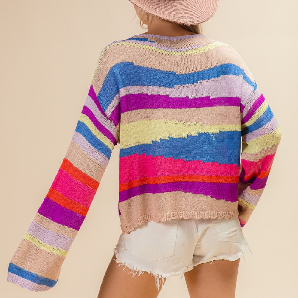 
                      
                        Multi Color Geometric Stripe Sweater
                      
                    