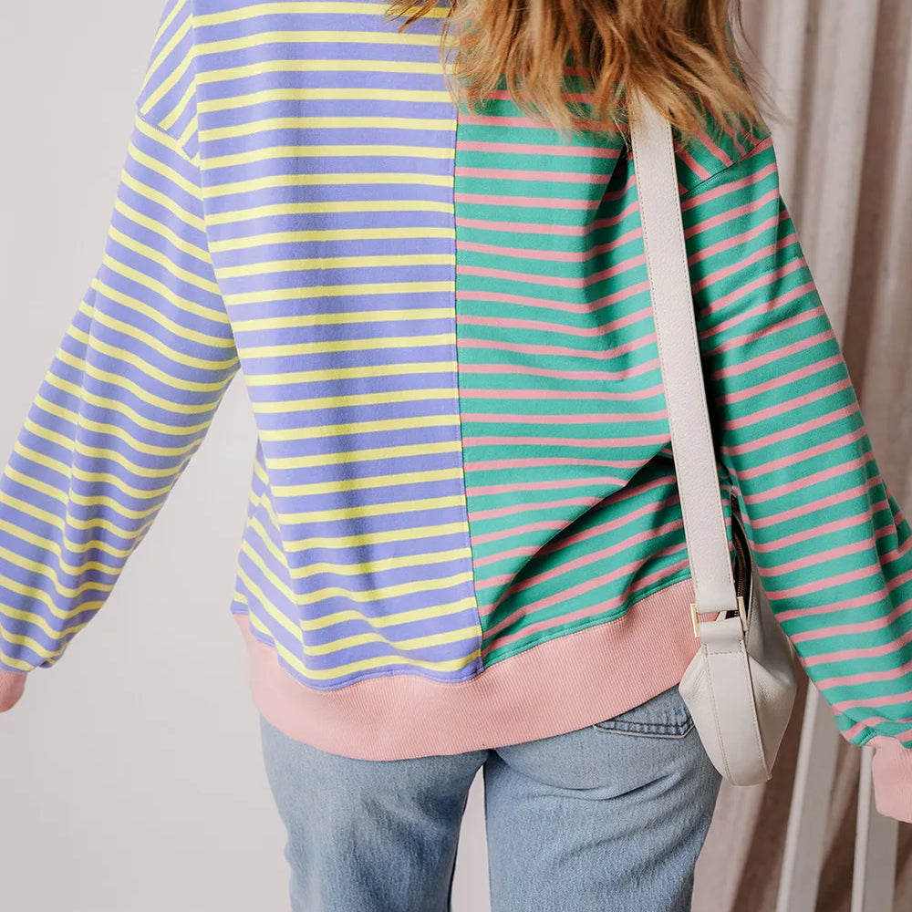 
                      
                        Contrast Stripes Round Neck Long Sleeve Sweatshirt
                      
                    