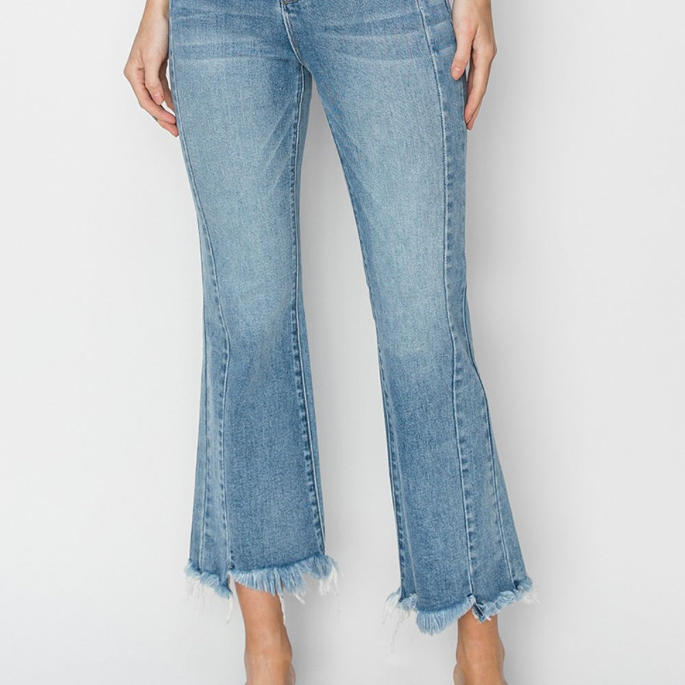 
                      
                        RISEN High Rise Frayed Hem Flare Jeans
                      
                    