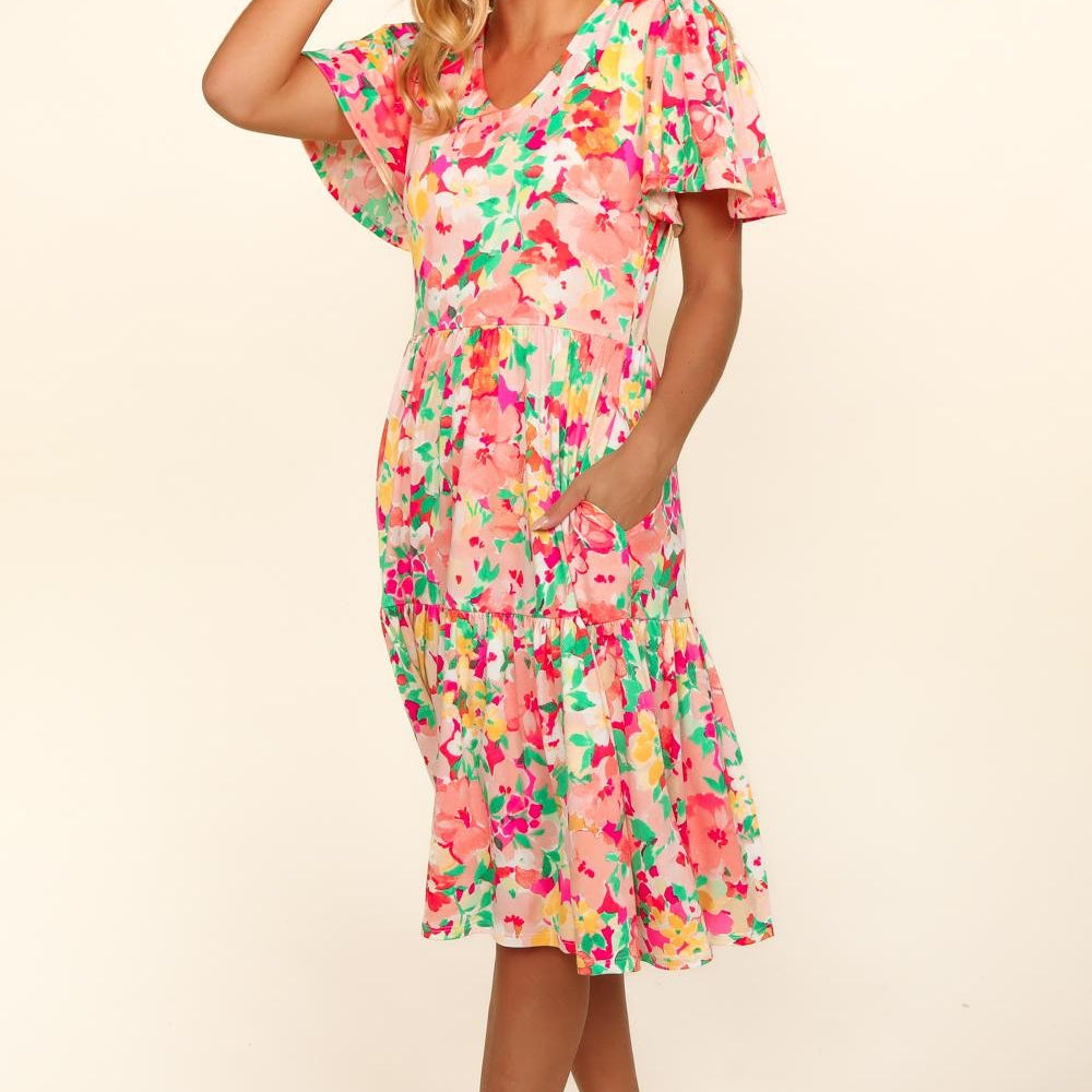 
                      
                        Tiered Floral Midi Dress with Pockets
                      
                    