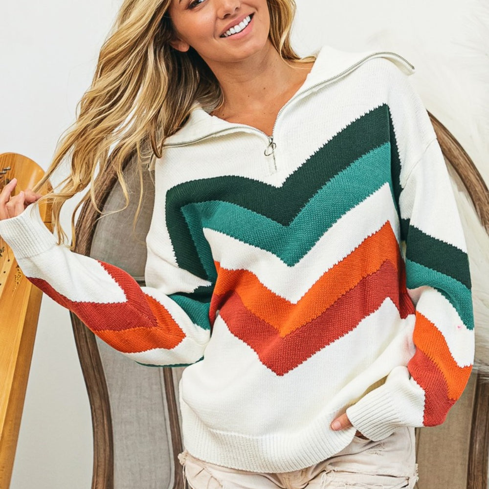 
                      
                        Multi Color Chevron Pattern Sweater
                      
                    