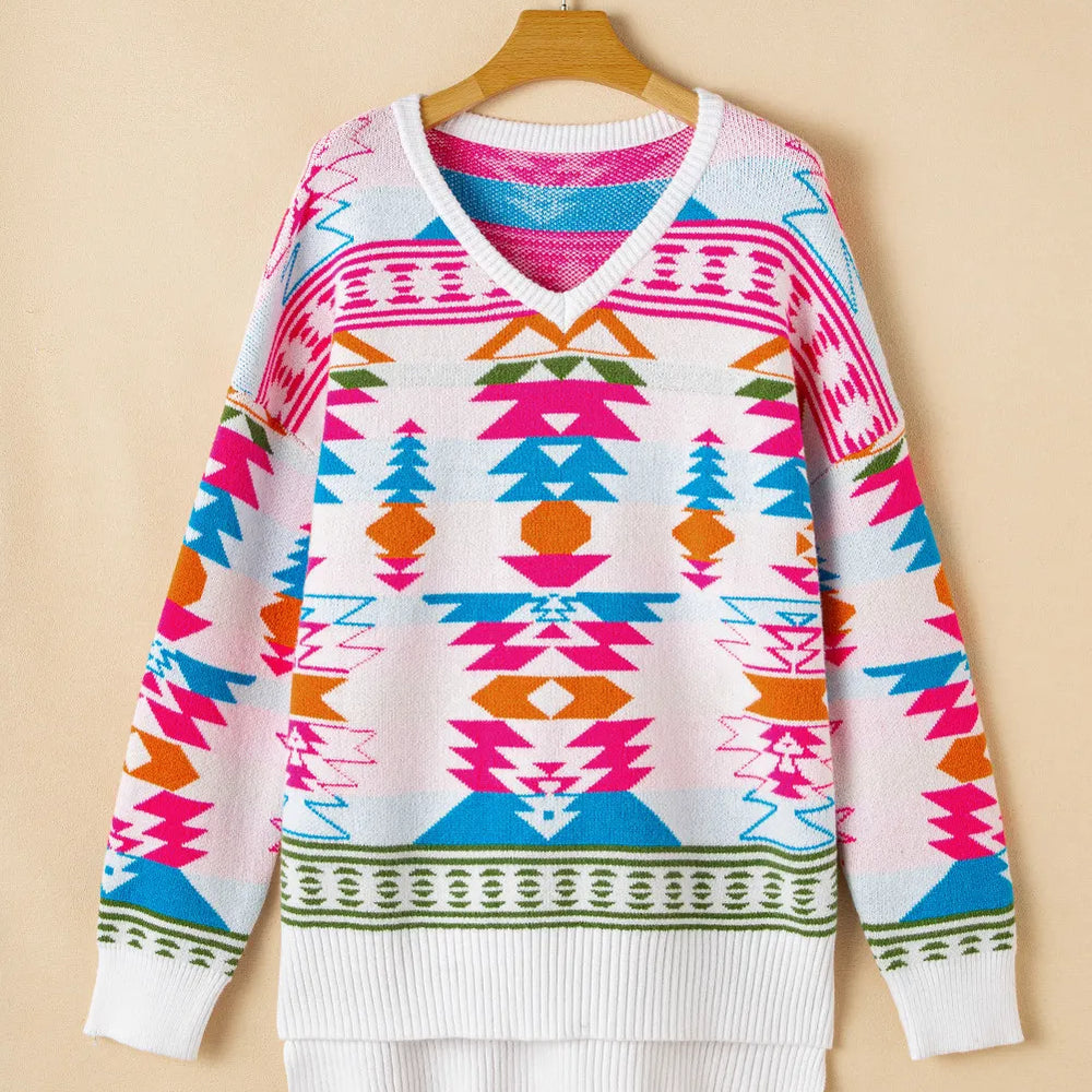 
                      
                        Geometric V-Neck Long Sleeve Sweater
                      
                    