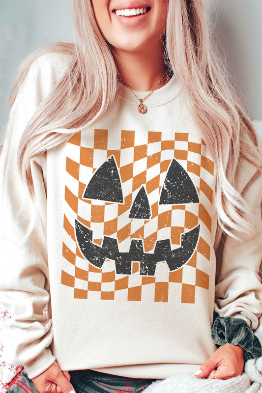 CHECKER PUMPKIN FACE Graphic Sweatshirt