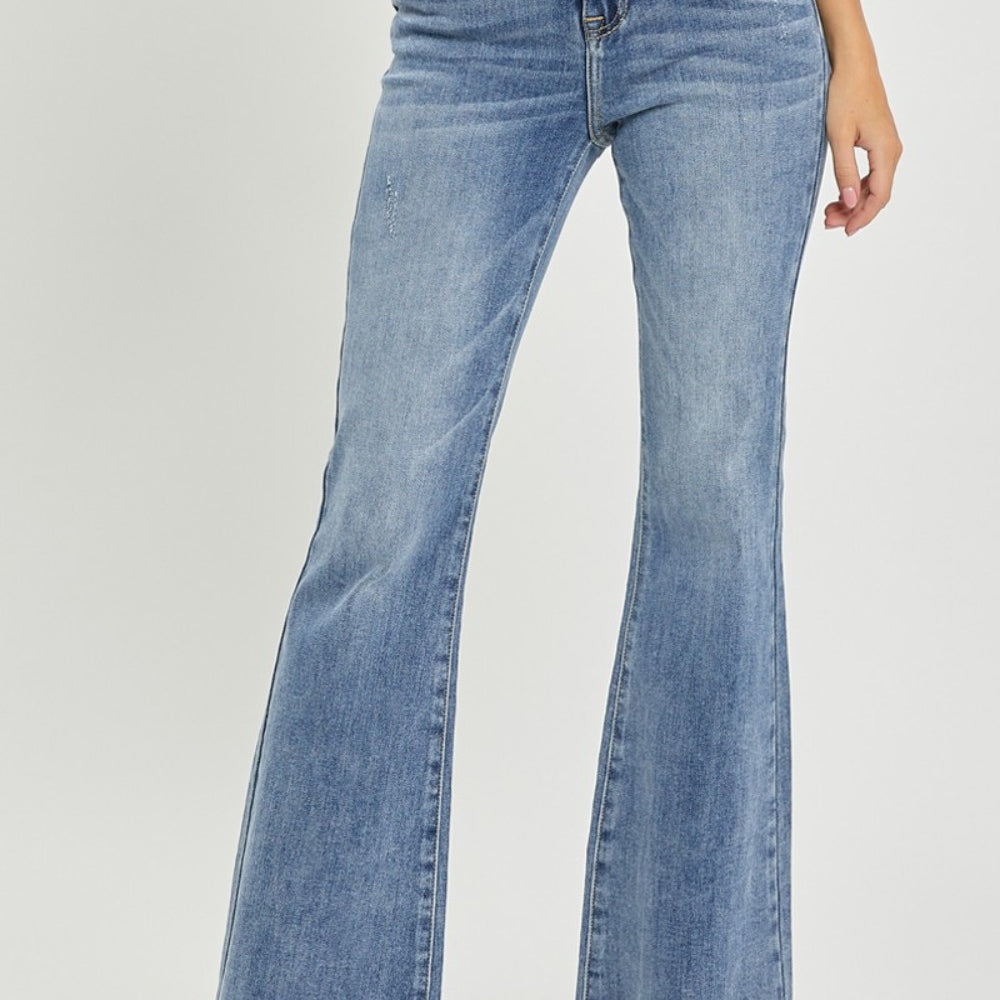 RISEN Full Size High Waist Raw Hem Flare Jeans