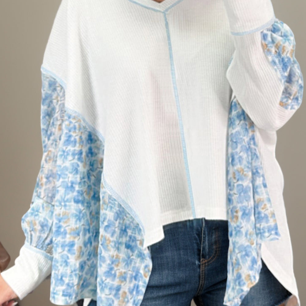 Printed V-Neck Long Sleeve Blouse