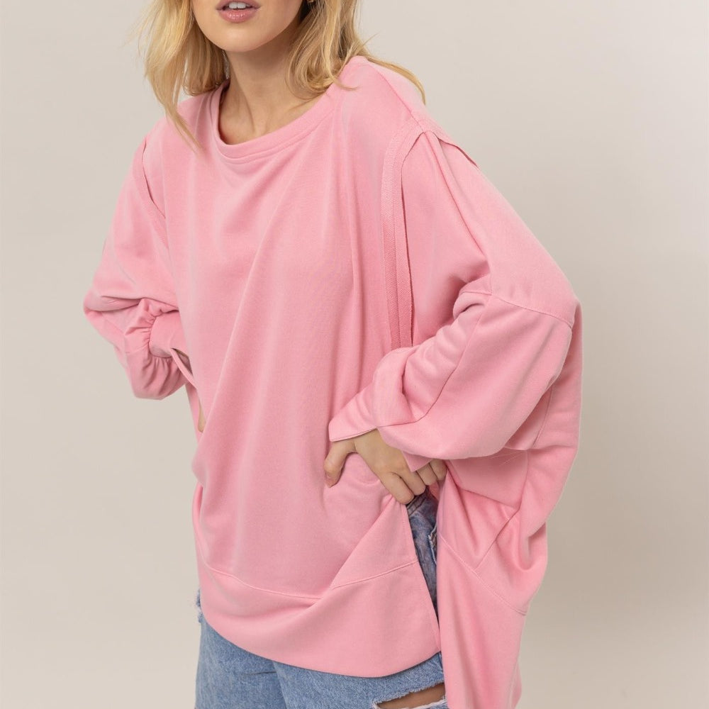 
                      
                        French Terry Long Sleeve High-Low Slit Sweatshirt
                      
                    