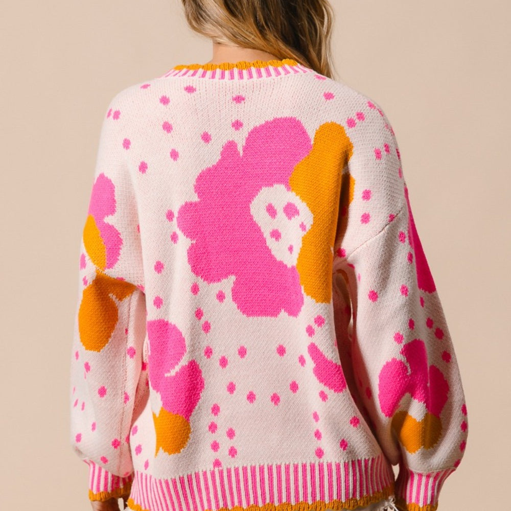 Flower Pattern Contrast Sweater