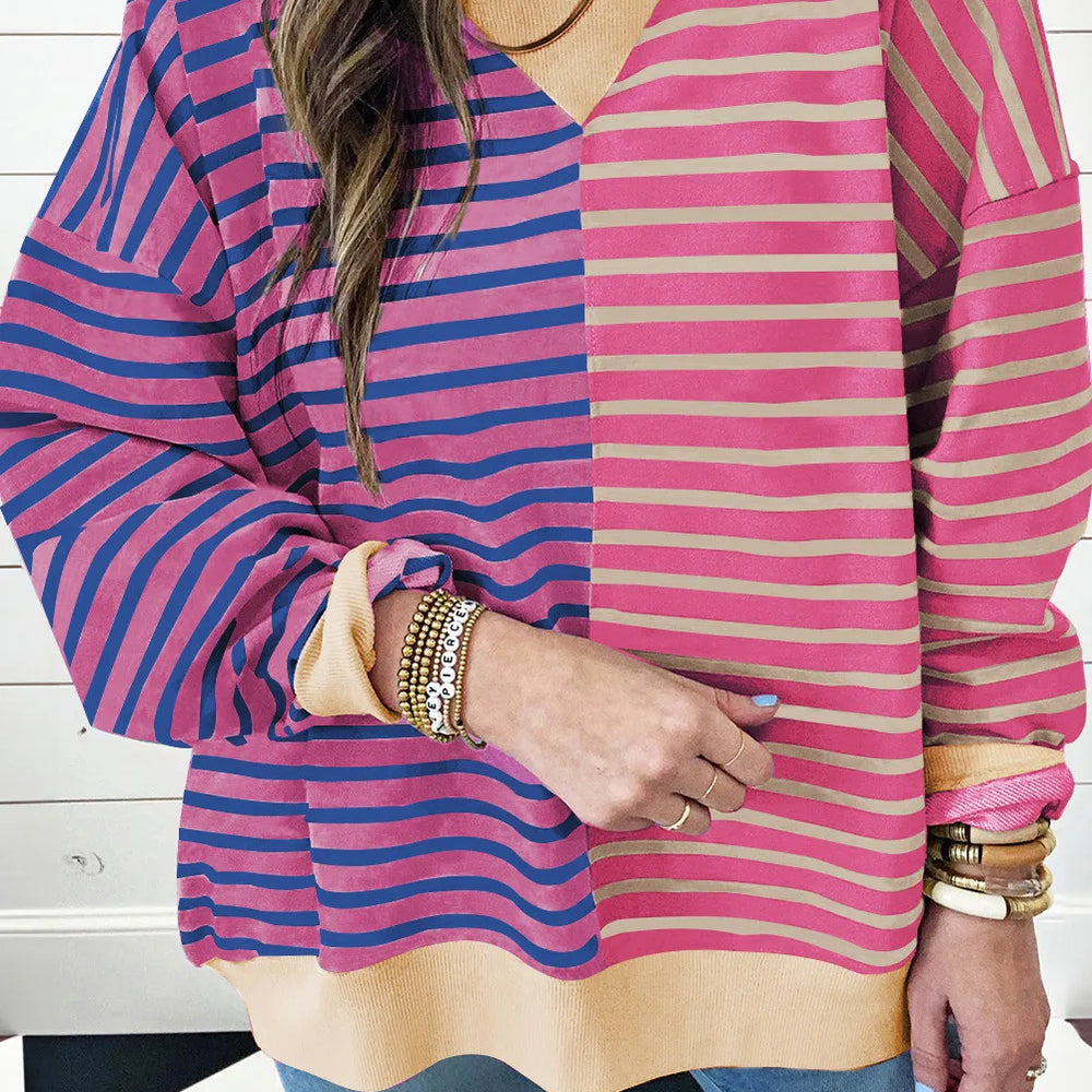 
                      
                        Contrast Stripes Round Neck Long Sleeve Sweatshirt
                      
                    