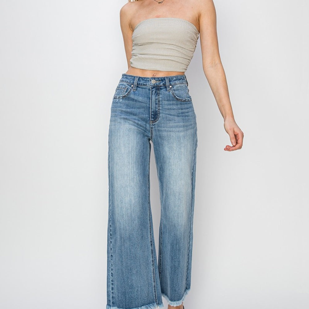 
                      
                        RISEN Raw Hem Cropped Wide Leg Jeans
                      
                    