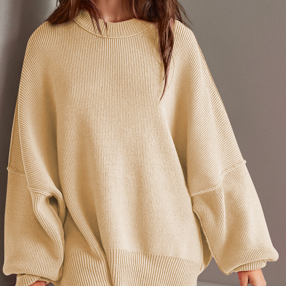 
                      
                        Side Slit Round Neck Long Sleeve Sweater
                      
                    