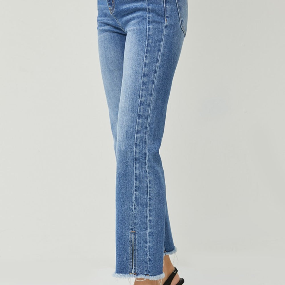 
                      
                        RISEN High Waist Raw Hem Slit Straight Jeans
                      
                    