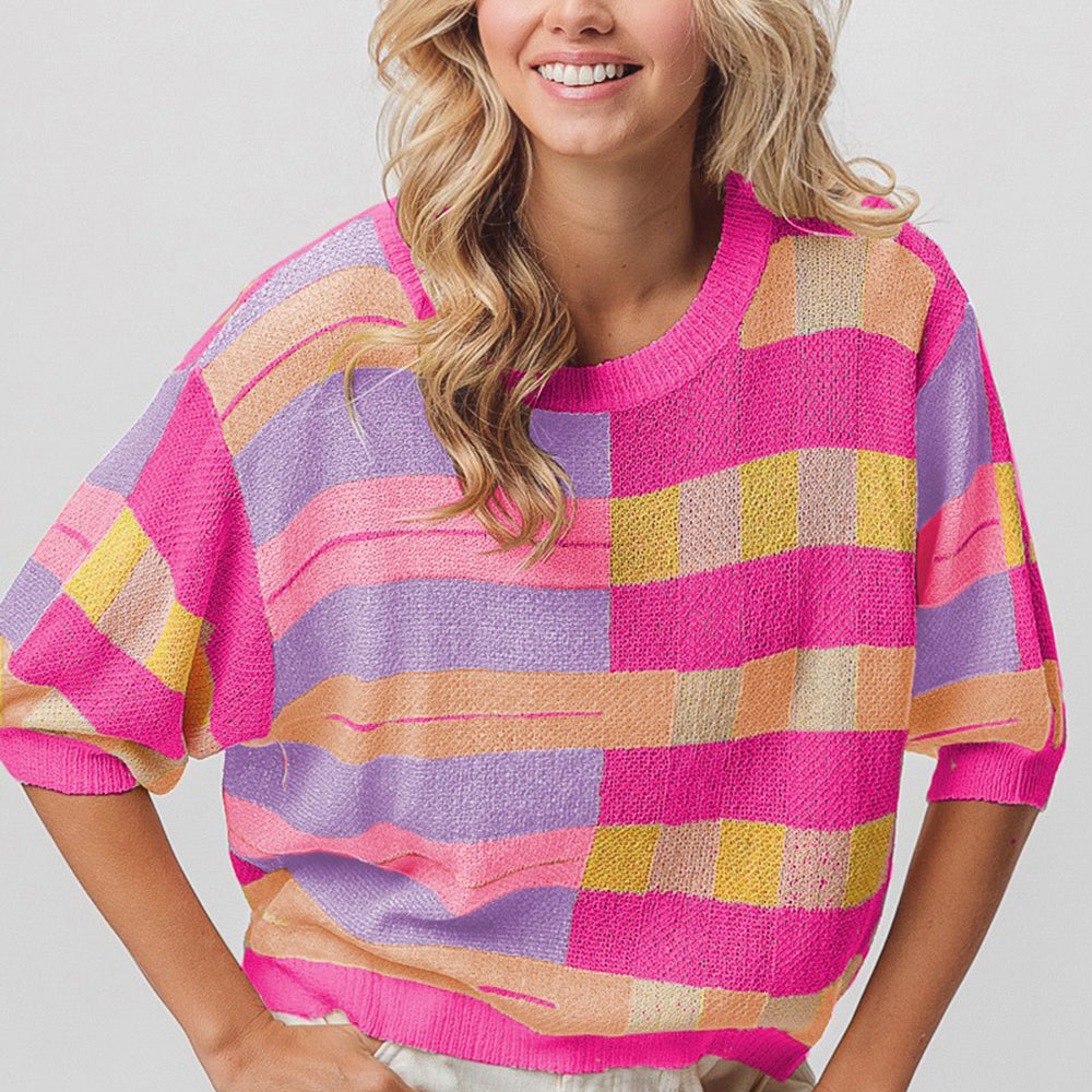 Multi Color Striped Round Neck Knit Top