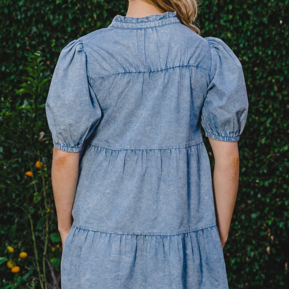 Washed Tiered Mini Denim Dress