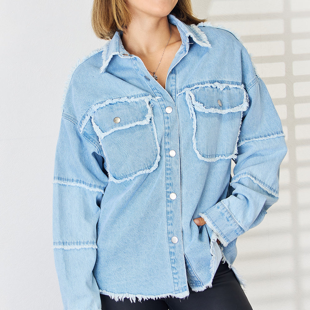 
                      
                        PEACE Raw Hem Dropped Shoulder Denim Top
                      
                    