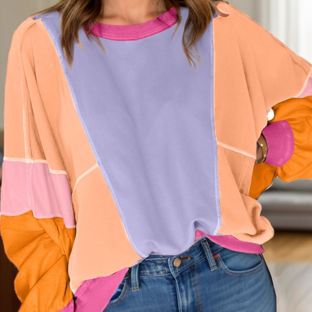 
                      
                        Color Block Round Neck Long Sleeve Top
                      
                    