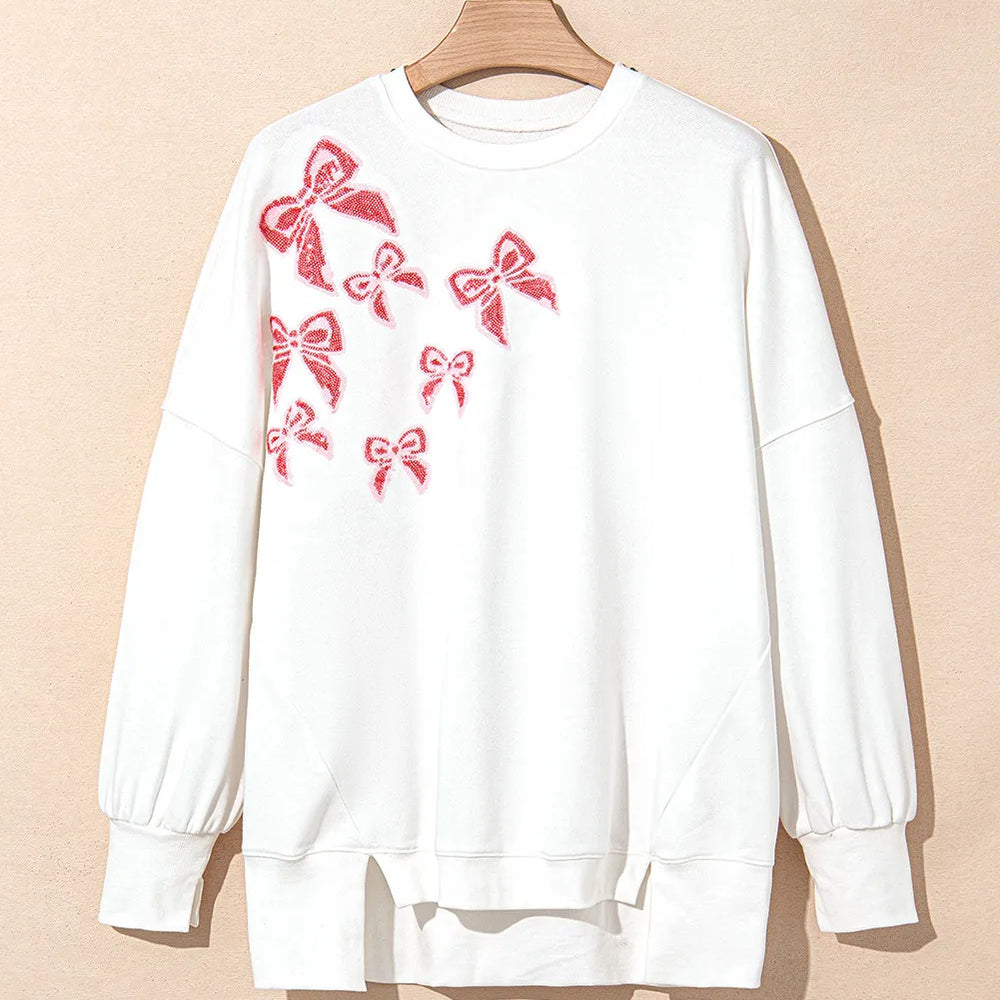 Bow Round Neck Long Sleeve Sweatshirt