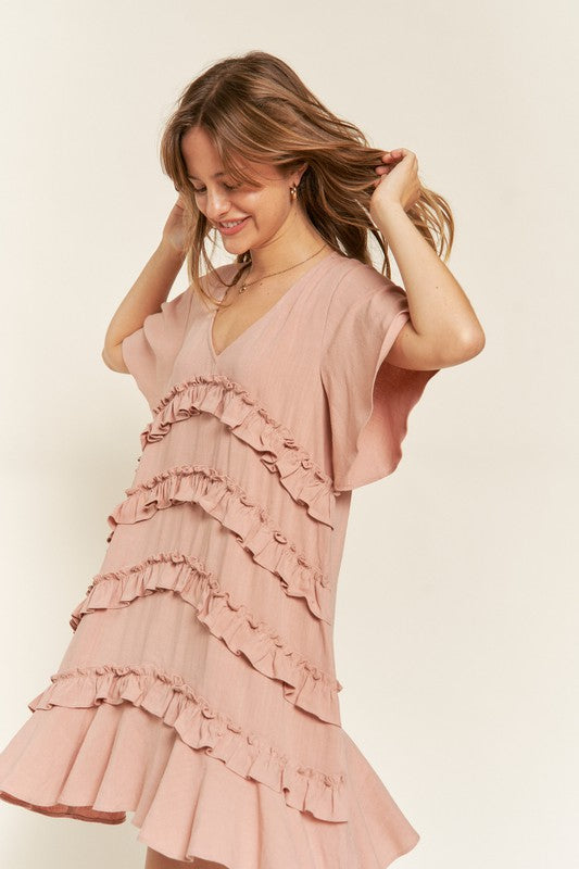 
                      
                        TIERED RUFFLE MINI DRESS
                      
                    