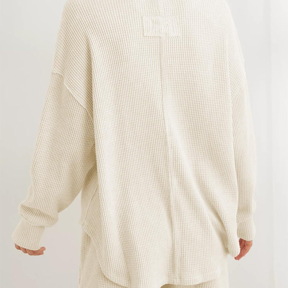 
                      
                        Waffle-Knit Johnny Collar Long Sleeve Sweatshirt
                      
                    