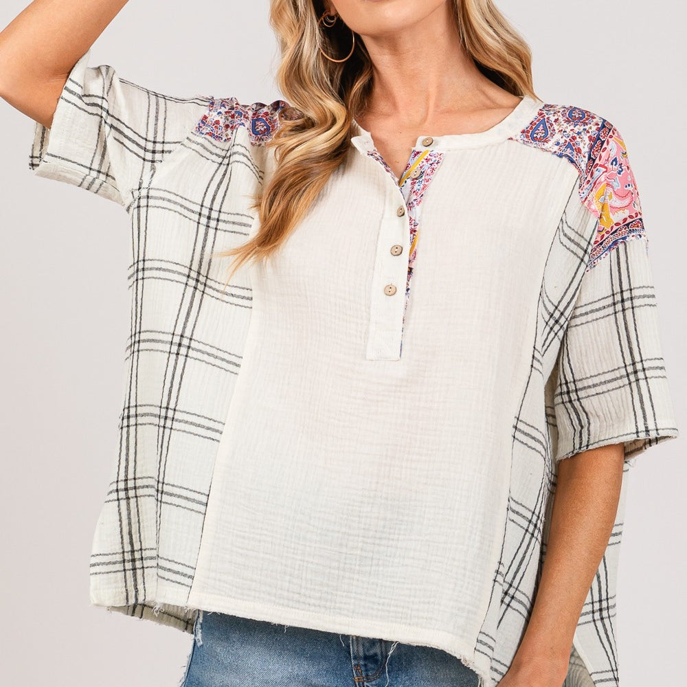 
                      
                        Plaid Half Button Gauze Top
                      
                    