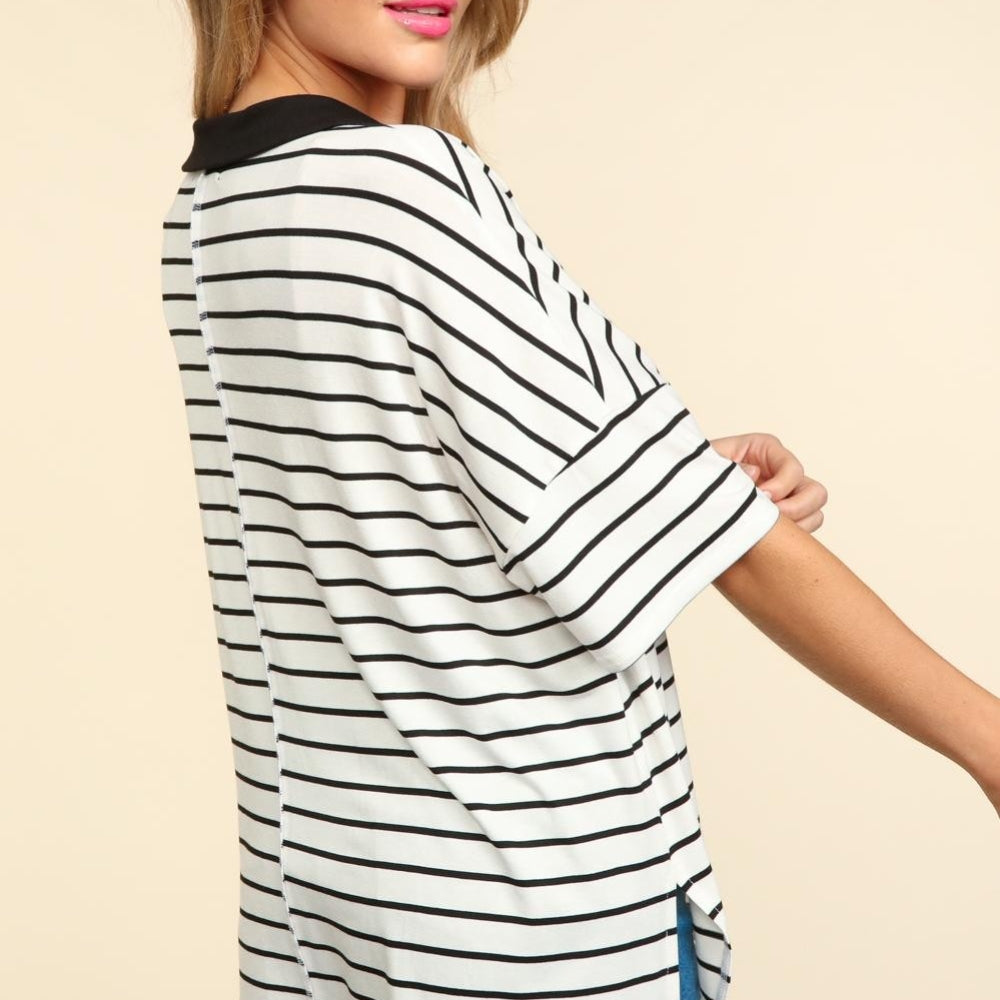 
                      
                        Striped Dropped Shoulder Half Sleeve T-Shirt
                      
                    