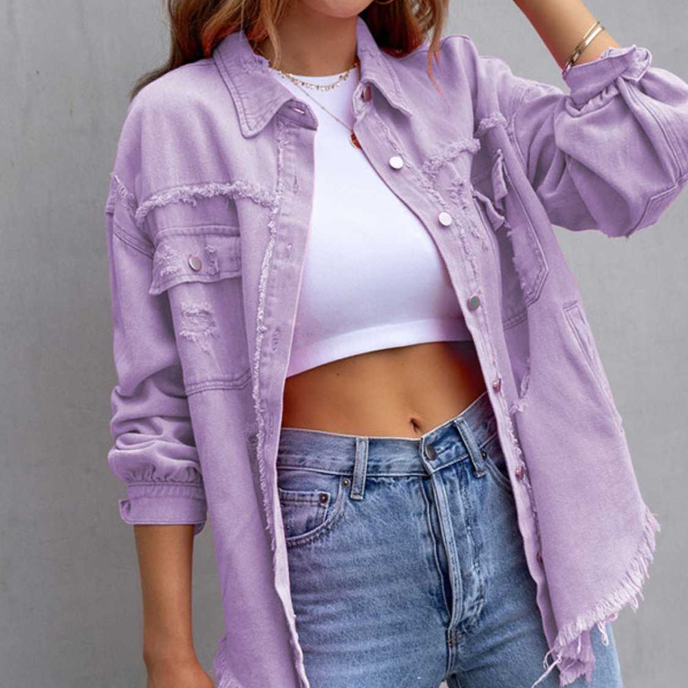 
                      
                        Distressed Drop Shoulder Denim Jacket
                      
                    