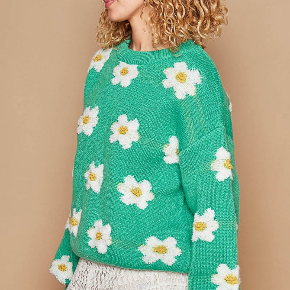 Daisy Pattern Drop Shoulder Sweater