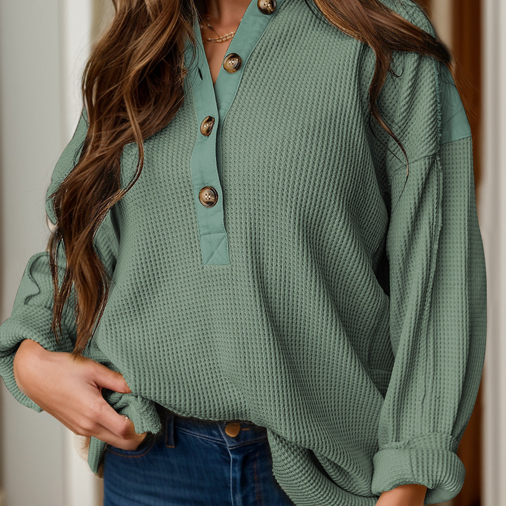 
                      
                        Half Button Long Sleeve Top
                      
                    