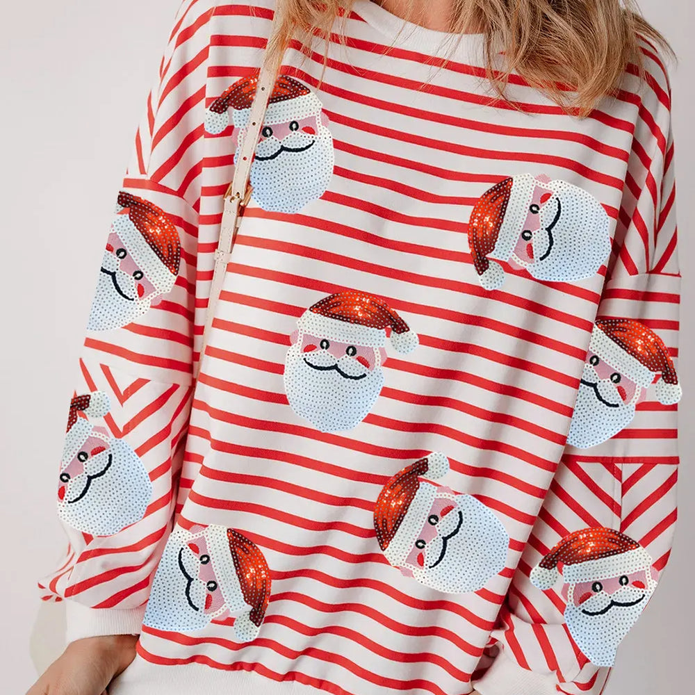 
                      
                        Sequin Santa Striped Round Neck Long Sleeve Sweatshirt
                      
                    