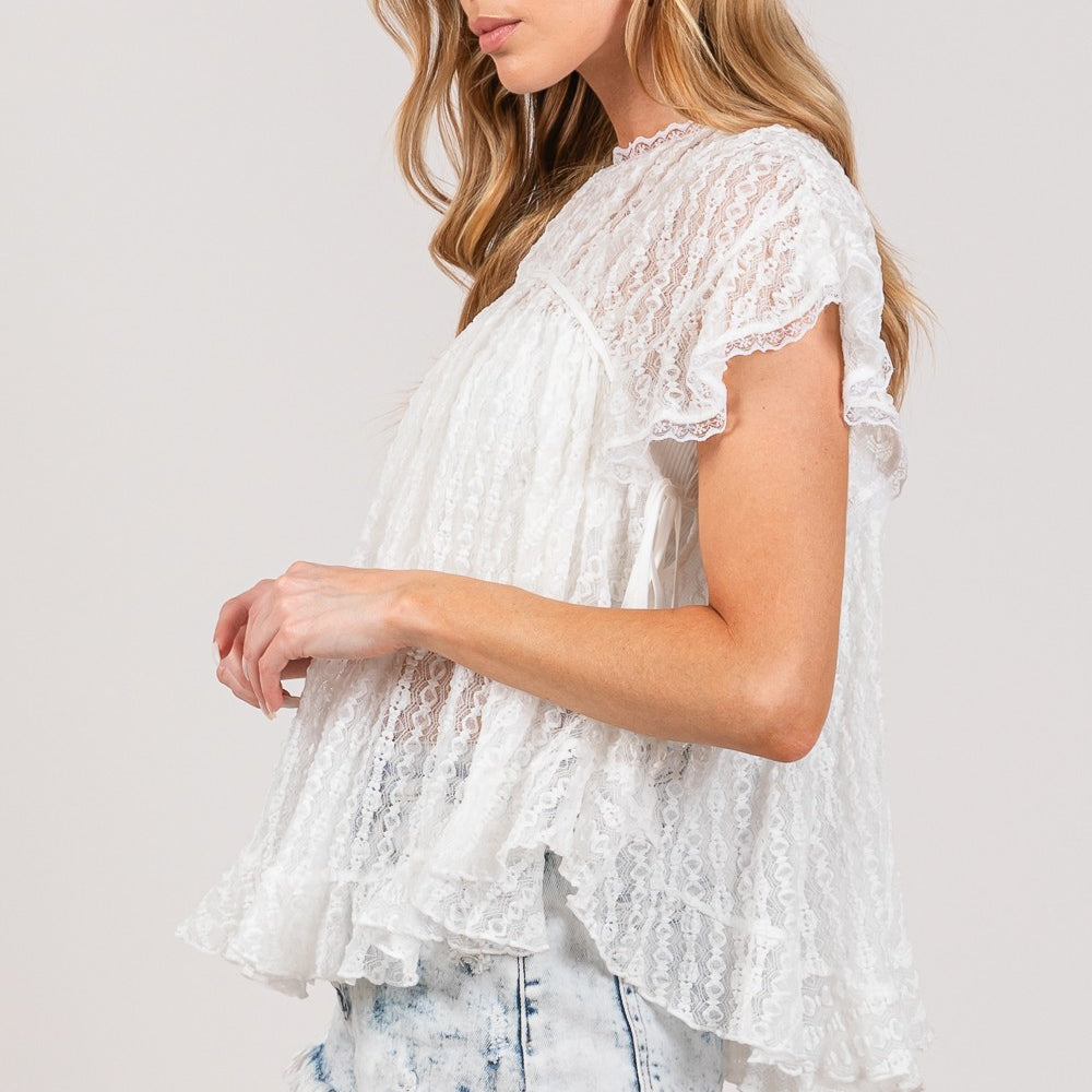 
                      
                        Round Neck Short Sleeve Lace Blouse
                      
                    